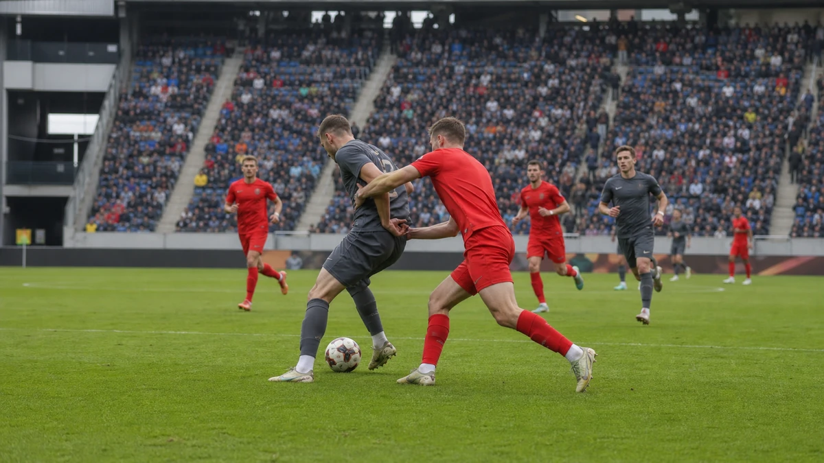 Spillsituasjon fra en fotballkamp i Bundesliga.